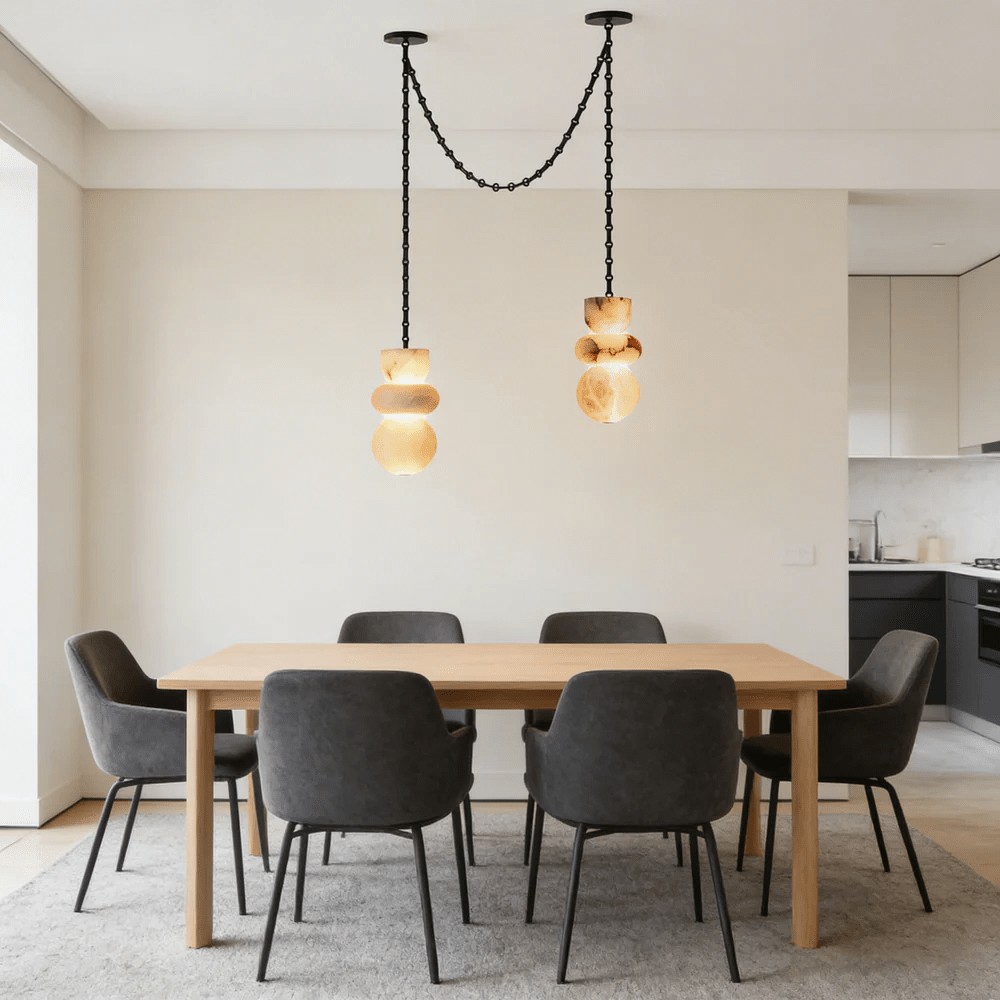 Lampadario a catena in alabastro nero