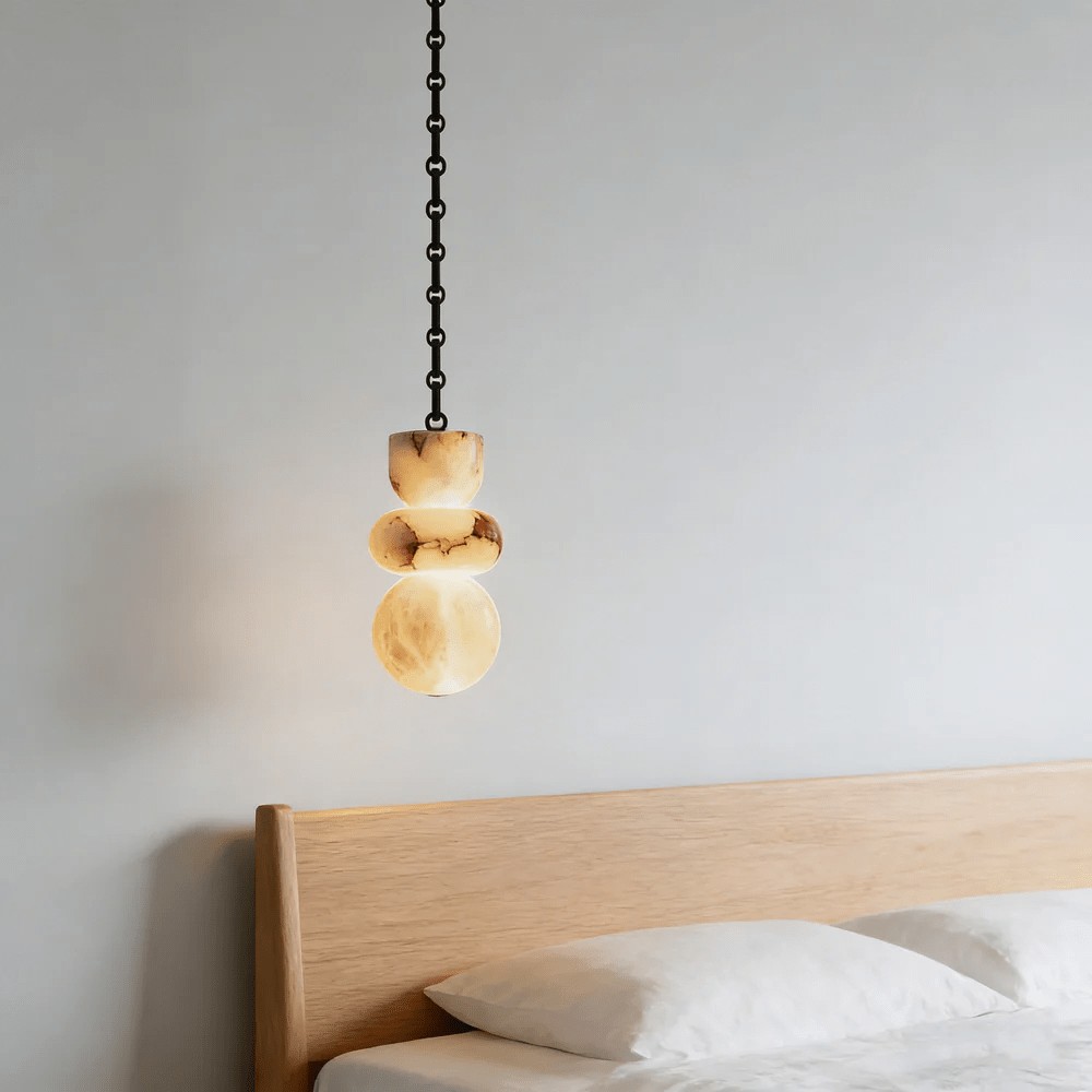Lampadario a catena in alabastro nero