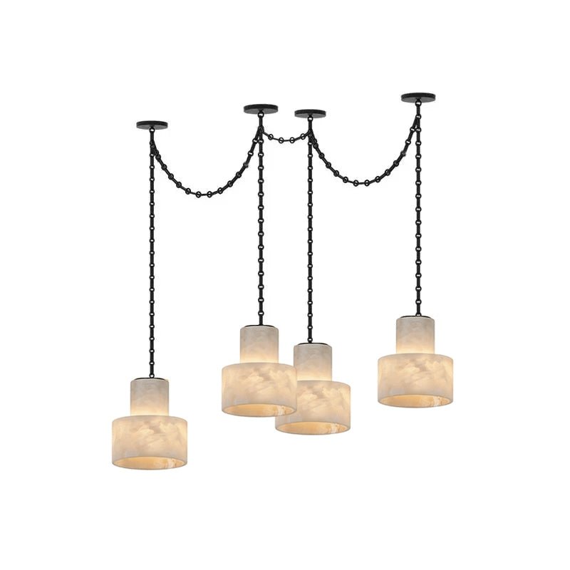Lustre c&acirc;bl&eacute; en m&eacute;tal noir alb&acirc;tre d&eacute;poli avec abat-jour en m&eacute;tal noir et imitation givre