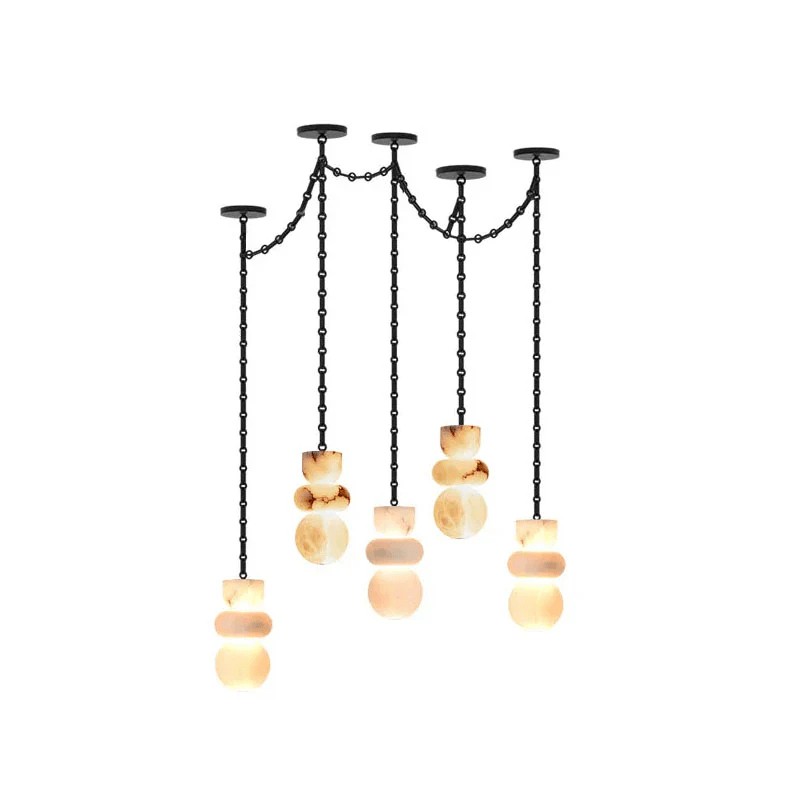Lampadario a catena in alabastro nero