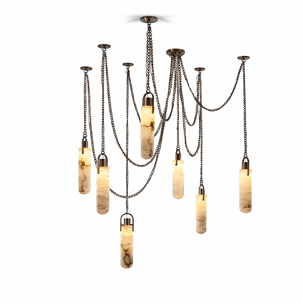 Lustre c&acirc;bl&eacute; en alb&acirc;tre sculpt&eacute;
