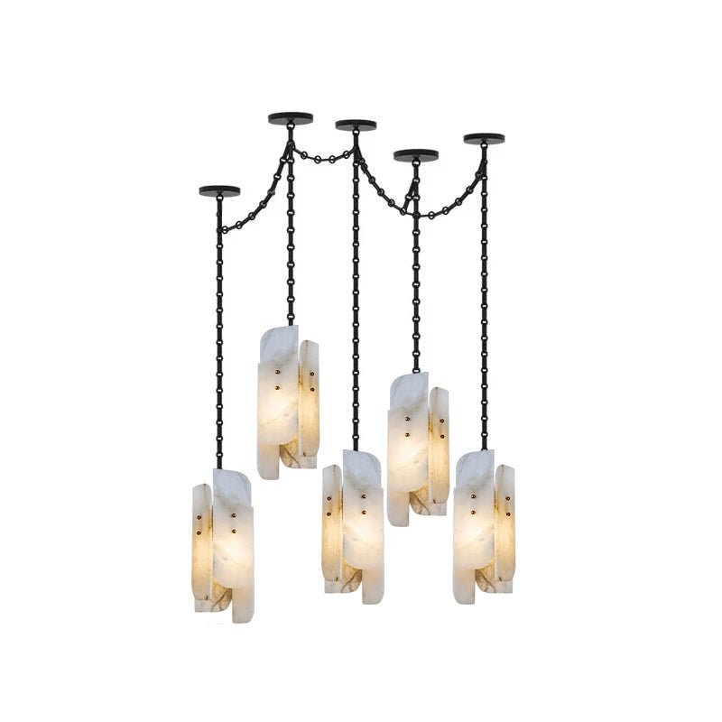 Lustre c&acirc;bl&eacute; &agrave; cha&icirc;ne avec abat-jour cylindrique givr&eacute;