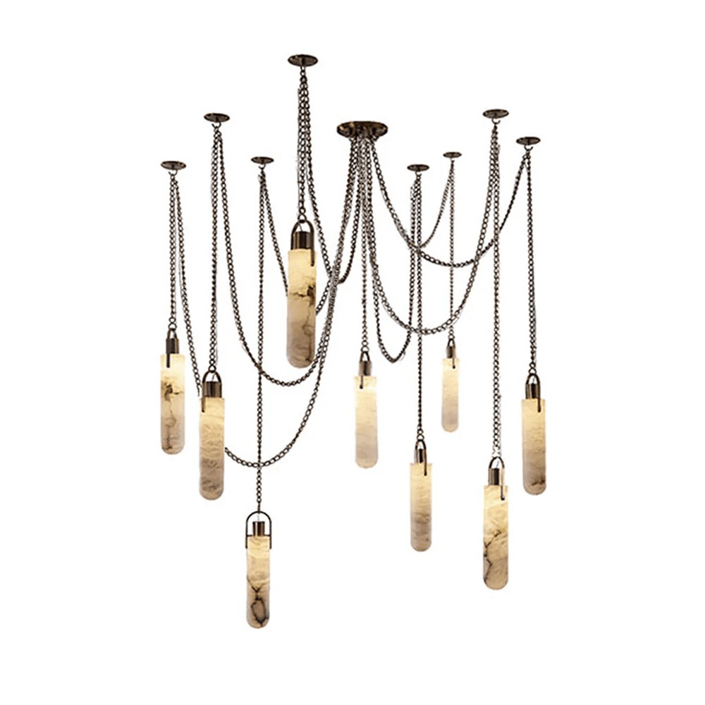 Lustre c&acirc;bl&eacute; en alb&acirc;tre sculpt&eacute;