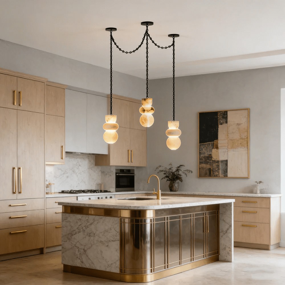 Lampadario a catena in alabastro nero