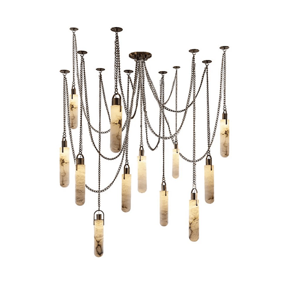 Lustre c&acirc;bl&eacute; en alb&acirc;tre sculpt&eacute;