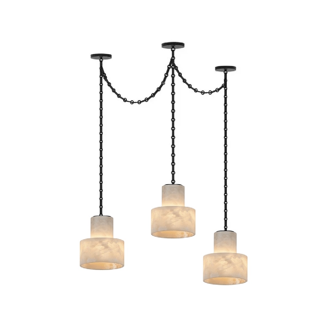 Lustre c&acirc;bl&eacute; en m&eacute;tal noir alb&acirc;tre d&eacute;poli avec abat-jour en m&eacute;tal noir et imitation givre